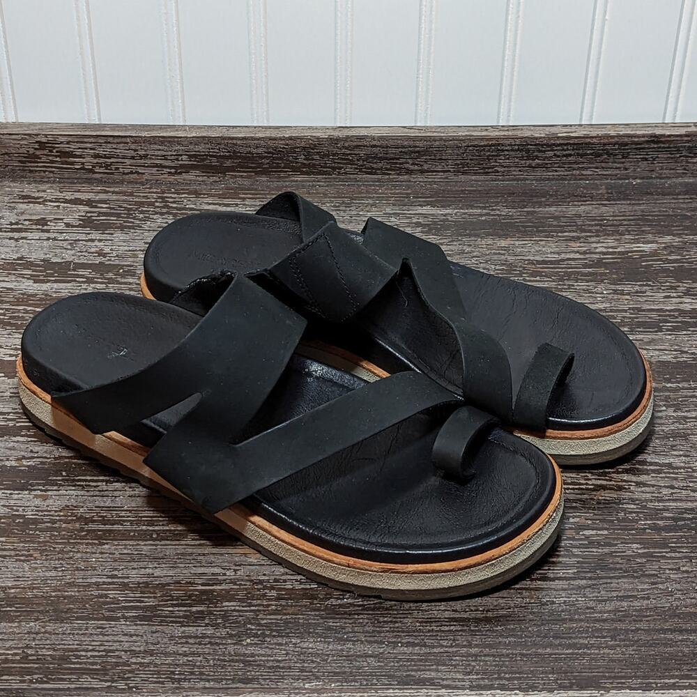 Merrell Women's Black Leather Juno Wrap Flat Slip on Sandals Size 10